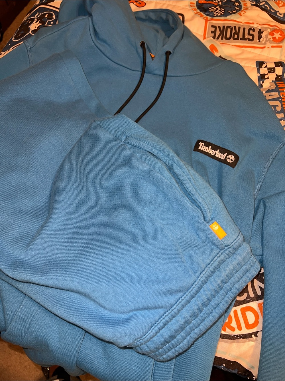 Timberland Sky Blue Hoodie with Black Drawstrings